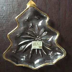 Mikasa Christmas Tree Flower Gold Sweet Dish NIB